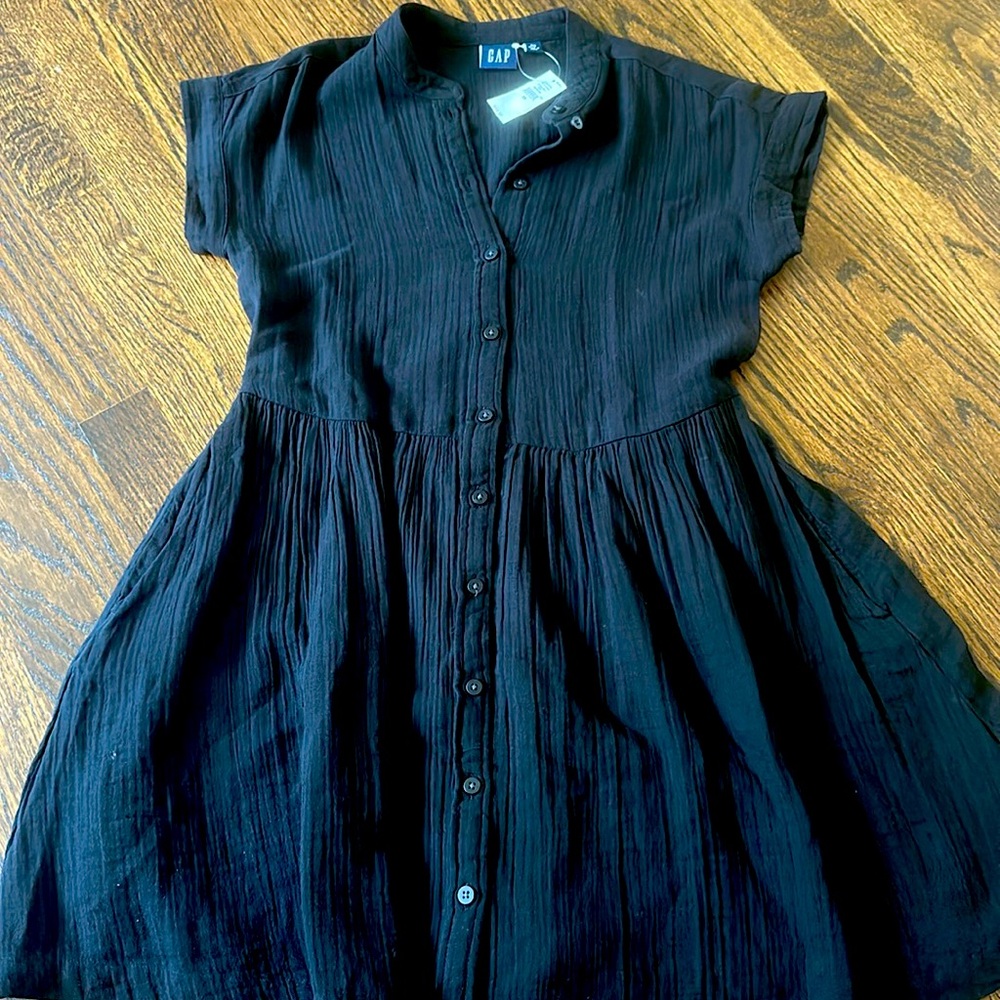 NWT Gap linen poplin shirt dress, size XS, black